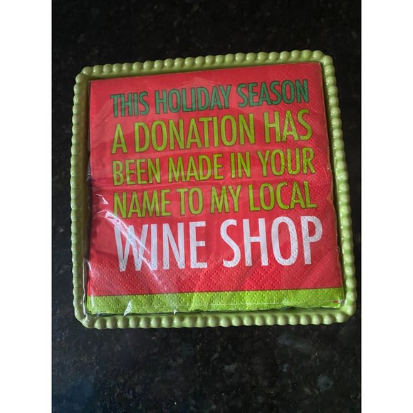 Real Home 6" Green Beverage Napkin Holder and Holiday Napkins - Picture 8 of 9